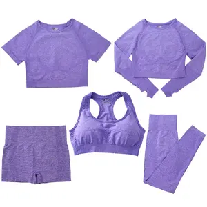 5 PCS Women Seamless Yoga Set Custom Logo Sport Bra Crop Top Fitness Leggings Gym Clothes