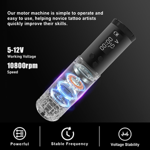 เครื่องสักไร้สายแบบชาร์จได้ แบตเตอรี่ 1300mAh ระยะชัก 4.0 มม. ตัวเครื่องโลหะผสม 10800 รอบต่อนาที พร้อมเข็มแบบใช้แล้วทิ้ง - Product Image 5
