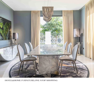 Juego de mesa laminada de mármol natural, mesa de comedor con patas de acero inoxidable, forma <span class=keywords><strong>rectangular</strong></span>, 10 asientos - Product Image 4