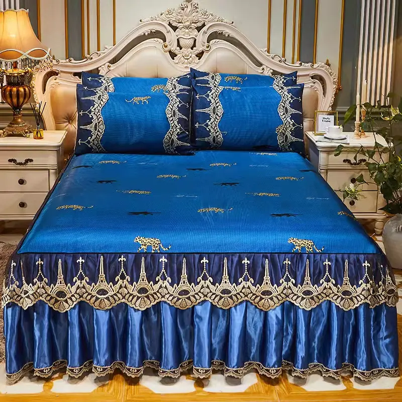 Juego de ropa de cama de poliéster con bordado de seda de hielo para decoración del hogar, colcha Queen, cubierta de cama de algodón para Hotel, Verano