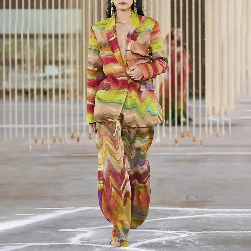 2023 nuevo otoño francés Retro colorido Blazer + Pantalones de cintura alta traje de moda conjunto de dos piezas mujeres