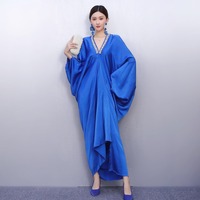 Nouvelle Robe Longue en Satin Perlée Col V Chic Français Ample et Oversize Bleu Royal pour Soirée et Cérémonie – Collection Été 2026 (Vente en Gros)