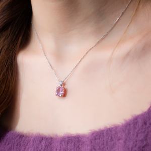 Collar Messi Jewelry MSN-658 con Diamante de Carbono Rosa de 5 Quilates, Circonita Cúbica, Corte Princesa, Colgante de Plata para Uso Diario - Product Image 5