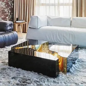 Muebles de sala de estar modernos de diseño de lujo, mesa de centro de alta gama, muebles para el hogar blancos rectangulares de acero inoxidable chapado