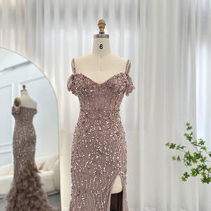 Sharon Said SS169 モダン ラグジュアリー ピンク スパンコール フェザー スパゲッティストラップ フロア丈 イブニング ウェディング フォーマル パーティー プロム ゲストドレス - Product Image 2