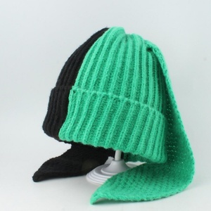 Autumn and <b>Winter</b> Women's Long-Eared Rabbit Beanie Warm Color-Blocking Knit <b>Hat</b> Stylish Cute Image-Styled Fabric - Product Image 3