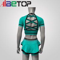 Uniforme de cheerleading personnalisé pour filles avec strass, haut court à manches courtes et dos croisé, jupe-short en polyester et élasthanne, service OEM, logo d'équipe