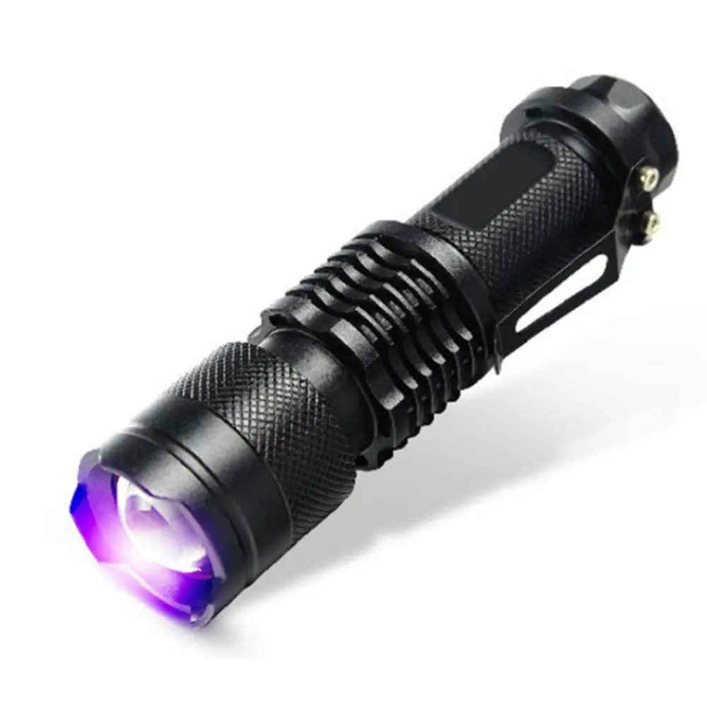 Küçük şarj edilebilir p60 led zoom parlama feneri led uv ultraviyole meşale mini flaş meşale ışık