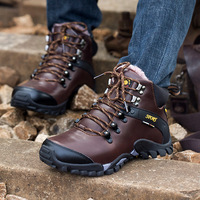 Bottes de montagne pour homme en cuir de vache véritable, imperméables, antidérapantes, chaudes, avec semelle en caoutchouc pour une utilisation en extérieur en hiver
