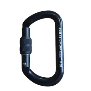 Klip Carabiner paduan kualitas baik penguncian 25KN karabiner hitam baja berlapis krom untuk mendaki tempat tidur gantung luar ruangan memancing