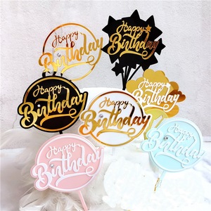 Decorazione del Dessert di Topper della torta di buon compleanno di scrittura a mano acrilica nera dell'oro per i regali adorabili della festa di compleanno - Product Image 1