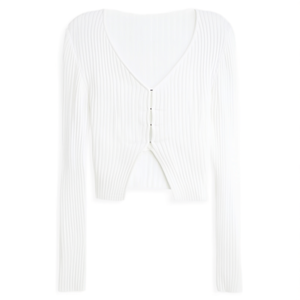 Cropped Ribbed Long Sleeve <b>Cardigan</b> <b>White</b> Women's <b>Cardigan</b> - Product Image 2