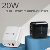 Nouveau chargeur mural USB avec lumière LED, charge rapide QC 3.0 PD 20W, adaptateur UK US EU, chargeur USB C pour iPhone 17 16 15 Samsung