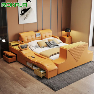 Luxury Multifunctional <b>Double</b> Bed Leather Smart Speaker Air Purifier and Safe Box Chair Tv Position Rkj-rx23110 Multifunctional - Product Image 1