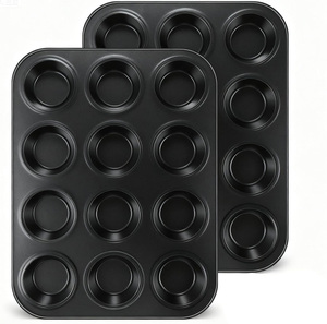 <span class=keywords><strong>JOHO</strong></span> BAKING Juego de Moldes Rectangulares Antiadherentes Desechables de Alta Resistencia para Muffins, 12 y 6 Tazas, Acero al Carbono de 0.5mm de Grosor - Product Image 1