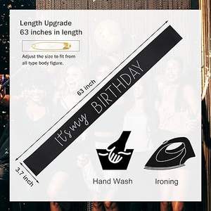 Écharpe d'<span class=keywords><strong>anniversaire</strong></span> noire avec strass, décorations <span class=keywords><strong>pour</strong></span> filles et femmes - Product Image 4