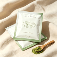 Sachet de poudre de matcha imprimé ODM OEM 10G 25G, blanc mat, scellé sur 3 côtés, pochette plate avec encoche de déchirement