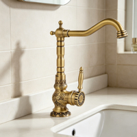 Robinet de lavabo rétro en laiton à poignée unique, mitigeur antique pour cuisine et salle de bain, eau chaude et froide, style traditionnel pour hôtel et maison