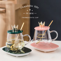 Chauffe-tasse USB en verre moderne en gros avec réglage de température, logo personnalisé, boîte cadeau verte/rose pour bureau, maison, cadeaux promotionnels