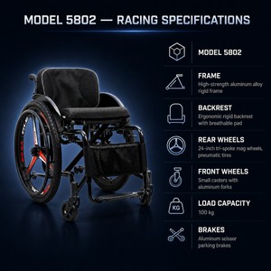 <span class=keywords><strong>Fauteuil</strong></span> <span class=keywords><strong>roulant</strong></span> de course à dossier rigide, roue magnétique à trois branches de 24 pouces, axe à dégagement rapide, cadre en aluminium, 100 kg, pour les athlètes de piste et de terrain - Product Image 3