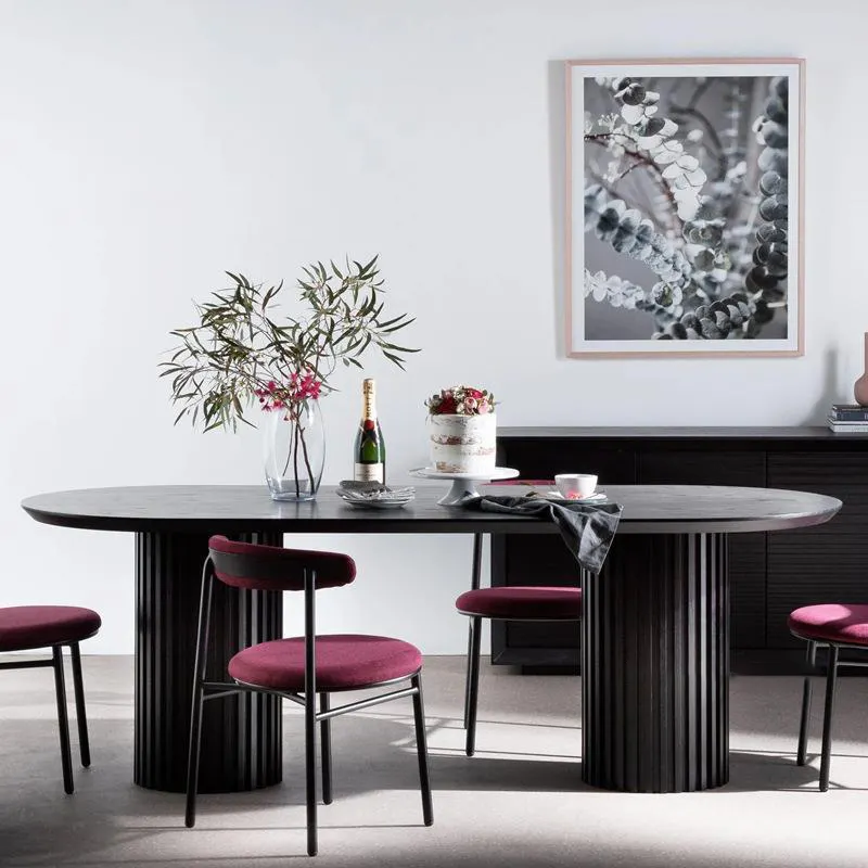 MRS WOODS Nordic Furniture Modern Black Color Elegant Dinner Table 8 Seat Solid Wood Oval Dining Room Table Set For Home