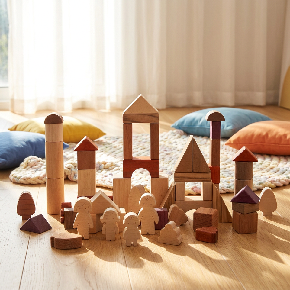 Educational Toys 56pcs Kids Wooden Building Construction Blocks Set ...