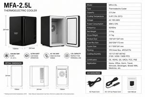 Mini-réfrigérateur thermoélectrique portable 2,5 L, AC 100-240V, refroidisseur de boissons compact pour chambre, bureau, hôtel, soins de la peau - Product Image 3