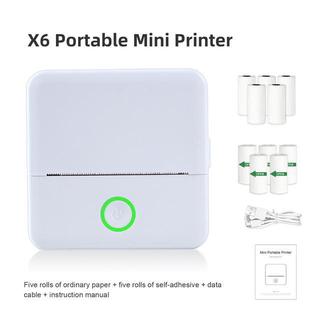 57mm Portable Mini Thermal Printer Wireless Pocket Sticker Printer for Barcode Receipt Price Tag Home Business Android IOS