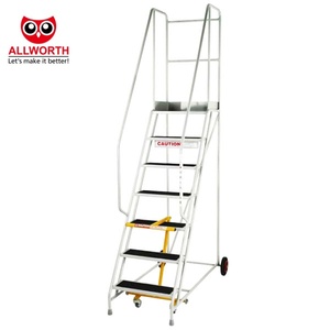Escaleras de almacén industrial fácilmente móviles con garantía de seguridad con pasamanos con barra y ruedas antiascenso - Product Image 1