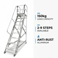 Escalera de aluminio móvil de alta resistencia para almacén, capacidad de 330 lb, plataforma rodante ligera, antirrobo, escalera de seguridad