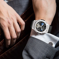 Pindu 2023 nouveauté montre mécanique lumineuse pour hommes avec bracelet en cuir affichage à cadran analogique bande résistante à l'eau largeur 22mm