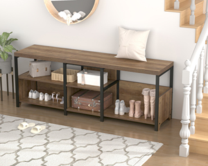 Rustic <strong>Oak</strong> L-Shaped Convertible <strong>Storage</strong> <strong>Bench</strong> Adjustable Wooden Metal Shoe <strong>Bench</strong> for Bedroom Home Use - Product Image 4