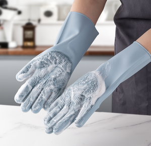 Gants en silicone <span class=keywords><strong>pour</strong></span> laver la vaisselle Gants en silicone résistants à la déchirure avec épurateur à usage domestique - Product Image 5