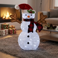 Motif de bonhomme de neige de Noël 3D lumineux à LED, imperméable, 35,4 pouces, pliable, en fil de fer, pour la décoration extérieure de la cour et du jardin