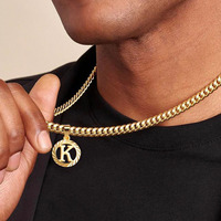 Collier chaîne cubaine personnalisé avec initiale, pendentif rond 26 lettres de l'alphabet, bijoux en cuivre plaqué or 24 carats, vente en gros