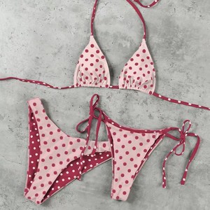 PEEQI 251208 Nouvelle collection <span class=keywords><strong>de</strong></span> bikinis trois pièces pour femmes, imprimé à pois, ensemble sexy avec soutien-gorge et short, <span class=keywords><strong>tenue</strong></span> <span class=keywords><strong>de</strong></span> <span class=keywords><strong>plage</strong></span> pour les vacances - Product Image 2