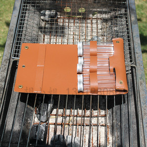 Outdoor camping leather condiment bottle storage bag, includes 6 glass condiment bottles and a <b>BBQ</b> bag. - Product Image 4