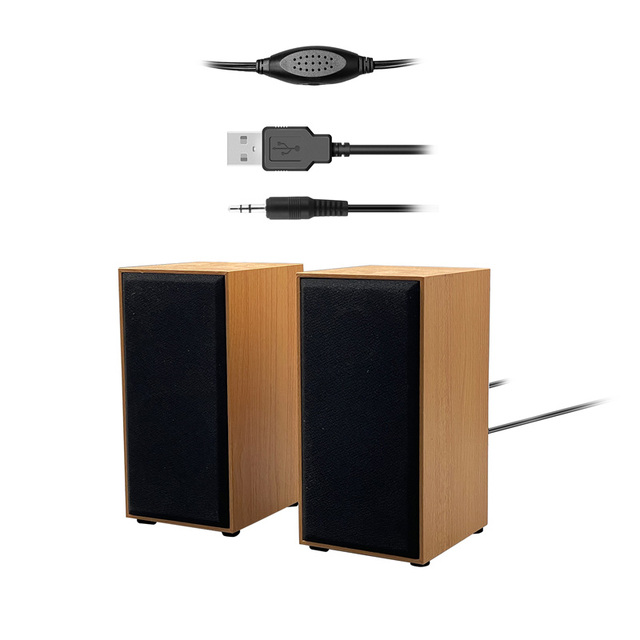 Hot Sale M-010 USB Wired Active Wooden Desktop Speakers for Computer Home or Office Use with Remote Control 2.0 Channel