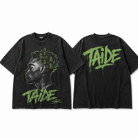 T-shirt TaiDe certifié GRS 280GSM délavé à l'acide, motif portrait de tatouage, graffiti signe dollar, effet goutte d'encre, surdimensionné, personnalisable avec logo, vente en gros