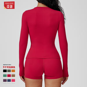 Disko Sport Haut de yoga pour femme à manches longues, col rond, coupe ajustée, couleur unie, t-shirt de sport ECX3101 - Product Image 2