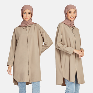 卸売<span class=keywords><strong>5XL</strong></span>プラスサイズドバイイスラム教徒女性ドレスアバヤチュニックトップス長袖カジュアル控えめなポリエステルシャツイスラム教徒のブラウス - Product Image 2