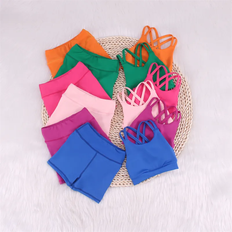 Hot Sale Six Colors Children Yoga Sports Wear Kids Clothing Set Plus Size Gym Girls Clothing Sets