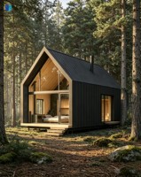 Maison modulaire préfabriquée en acier léger de style européen moderne avec de grands fenêtres en verre pour chalet de vacances en montagne