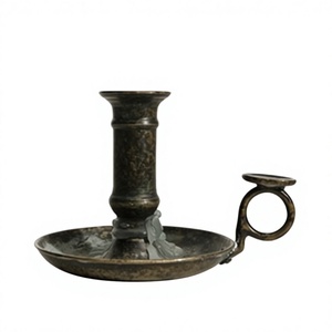 Patina <b>Candlestick</b> Holder With Handle And Dish Base For Home Wedding Decoration Vintage Chamberstick Holder On Sale - Product Image 1