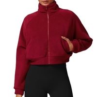 Nouvelle veste de yoga coupe-vent chaude pour femme, style européen et américain, avec fermeture éclair, col montant, doublure polaire, en Spandex/Polyester 360g, coupe ample