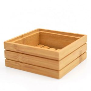 Natural <b>Bamboo</b> <b>Soap</b> Box Container Holder Bathroom Square <b>Soap</b> <b>Dish</b> With Lid - Product Image 6