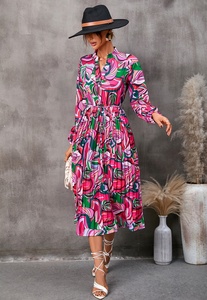 Women Longo Para Dama <strong>Boho</strong> <strong>Chic</strong> Printed Pleated Dress Casual Largos Para Mujer Elegantes Vestidos - Product Image 2