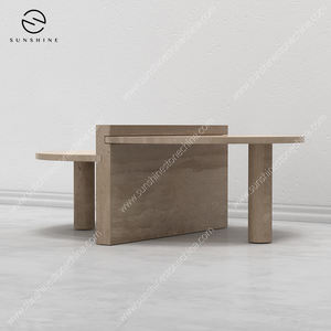 Table basse blanche minimaliste moderne avec dessus en marbre Support de télévision en verre Design de ferme nordique pour meubles de salon - Product Image 2