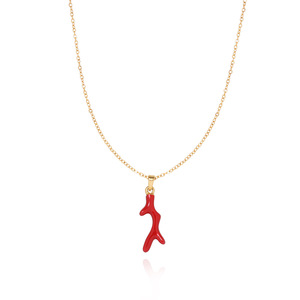 Collar de estilo europeo y americano con diseño geométrico de rama de árbol roja y efecto de goteo de aceite, estilo océano, cadena de eslabones de verano, de acero inoxidable chapado en oro. - Product Image 2