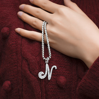Colgante collar con plata de primera ley Circonia cúbica para mujer, Gargantilla, zirconia, circonita, zirconita, diamante, Estilo Vintage, letra inicial